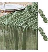 Asee'm 2PCS Table Runner Cheesecloth 10FT Sage Green Boho Gauze Fabric Rustic Sheer Cheese Cloth ...