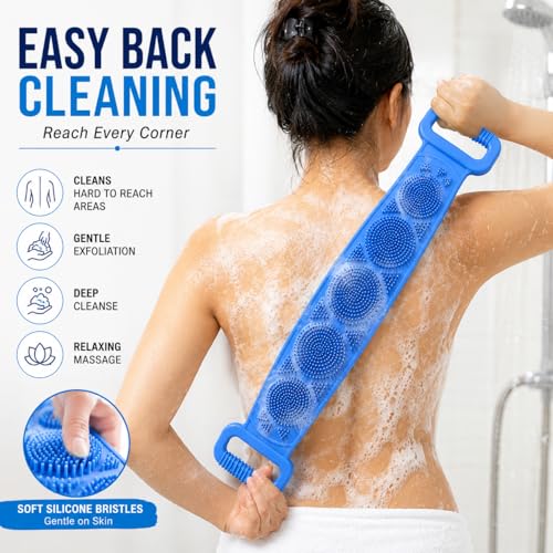 Image of HINOX Silicone Body Back Scrubber Belt for Bath | Soft Exfoliating Silicone Bath Belt for Back Cleaning & Shower Use | Waterproof Reusable Body Scrubber Strap | Flexible Bath Scrubber | Multicolor (1 Piece)