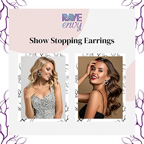 Rave Envy Heart Earrings for Women Trendy - Silver Heart Dangle Earrings with Diamond Like Look - Fashionable Statement Earrings for Womens - Perfect Heart Jewelry as Valentines, Birthday 7
