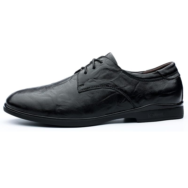 Formal Shoes for Men Lace Up Round Toe Leather Solid Color Derby Shoes Slip Resistant Anti-Slip Block Heel Party3