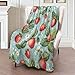 ICAAV Strawberry Floral Flannel Blanket 50x60in,Red Berries and White Flowers on Blue,Soft Lightweight Throw for Girls,Women,Kids,Home Decor or Spring Summer Gifts Blankets