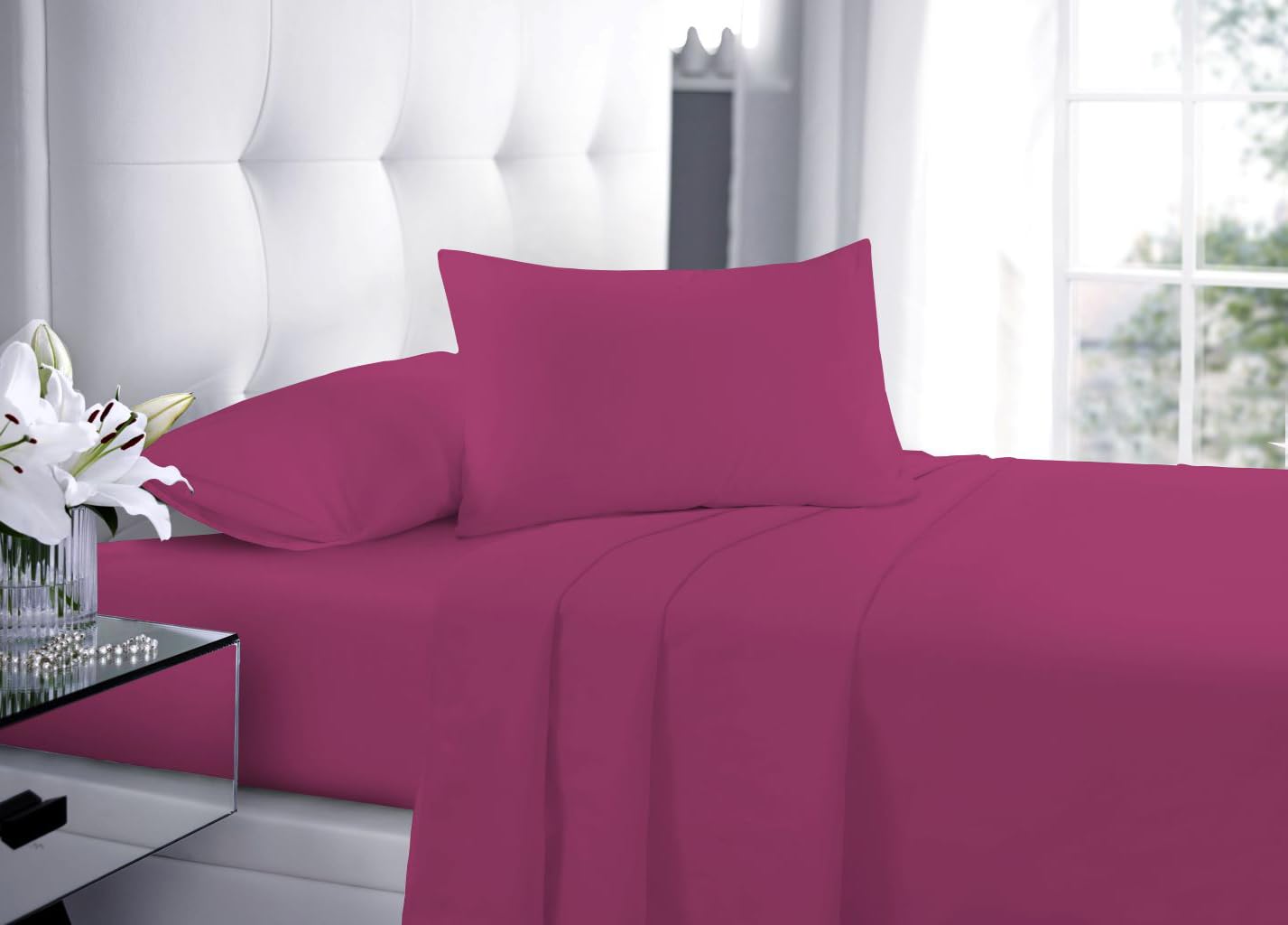 Laam linen Ultra Soft & Durable Pillow Protectors Pack of 2 Envelope 100% Polycotton Pillowcases Plain Pillow Case Cover For Bedroom (Fuchsia)