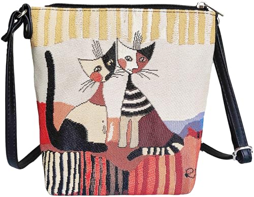 Signare Bolso cruzado con diseño de gato, colección artística Rosina Wachtmeister, patrón felino decorativo (resina Cat Cappia, SLING-RWC-COPPIA), Resina Cat Cappia, Medium