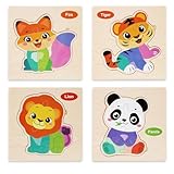 Holzpuzzle Holzspielzeug für Kinder 4er-Set Puzzle Lernspielzeug Pädagogisches Steckpuzzle Montessori Spielzeug Tier Holzpuzzle Puzzle Kleinkind Lernspielzeug Geschenke Mädchen Junge