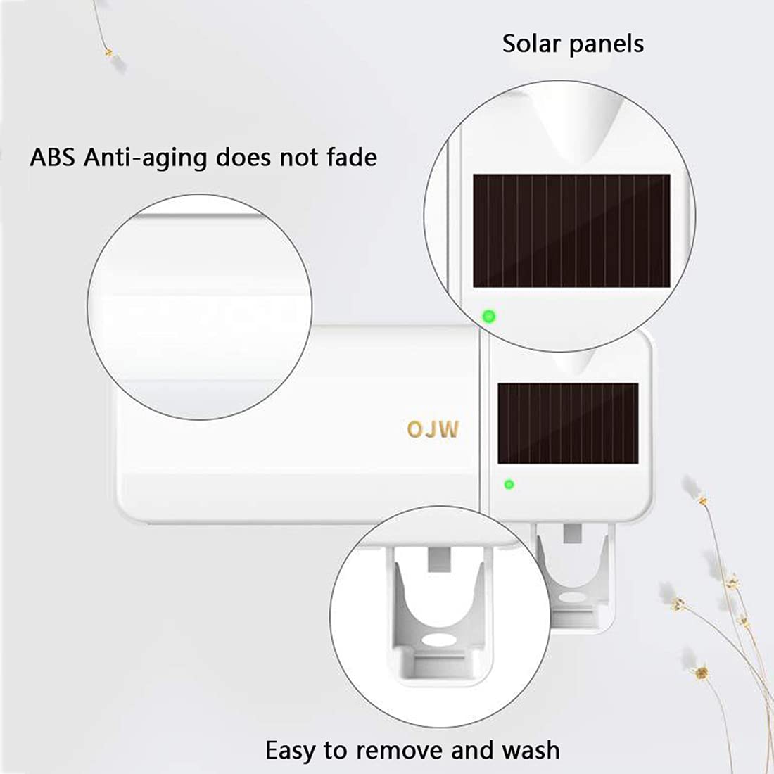 Dispensador automático de Pasta de Dientes Soporte para Cepillo de Dientes eléctrico Esterilizador de Cepillo de Dientes con luz Ultravioleta de Carga Solar montado en la Pared para baño(Blanco)