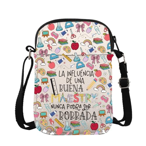 Maestra Appreciation Gift Spanish Teacher Cross Body Bag Maestra Bilingue Messenger Bag Teacher Life Gift, Maestra Cb, 15*21*2cm