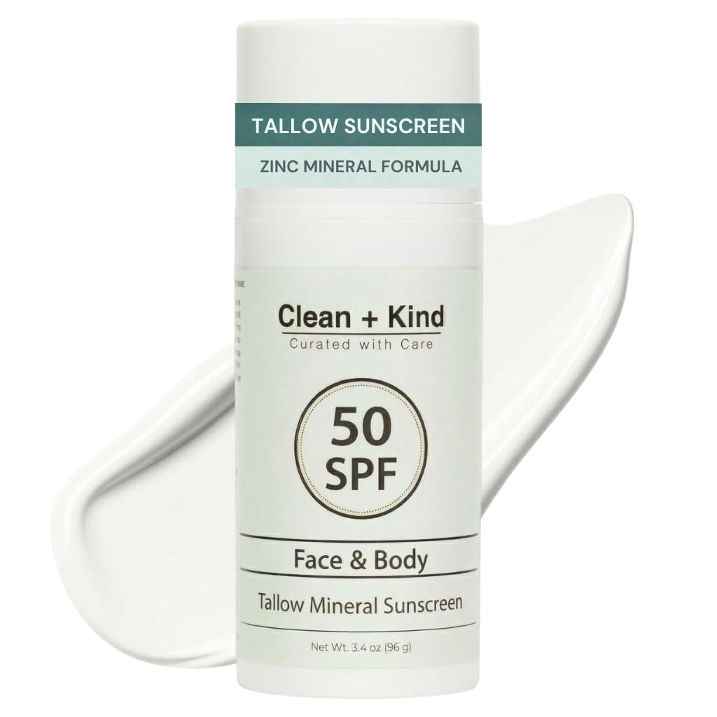 Tallow Sunscreen SPF 50 with Non-Nano Zinc Oxide – Natural Mineral, Reef-Safe & Non-Toxic Sunblock for Face & Body – Non-Greasy, Moisturizing Protection for Sensitive Skin (3.4 oz)