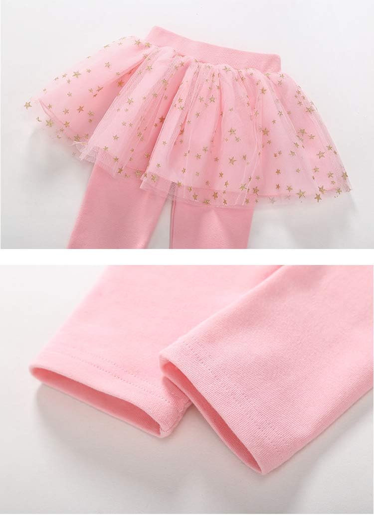 Little Girls Footless Leggings with Tutu Ruffle Twinkle Star Skirt Stretchy Cotton Pantskirt - Image 6