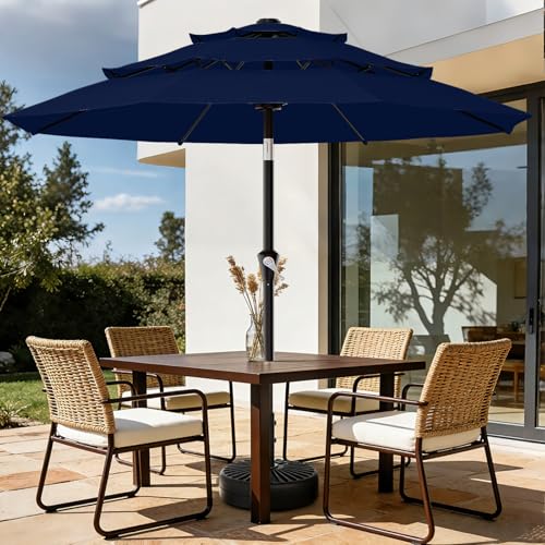 Image of AreShark 9ft 3-Tier Patio Umbrellas, Outdoor Umbrella with 8 Sturdy Ribs UV Protection Windproof, Market Table Umbrella w /Push Button Tilt & Crank for Pool, Porch, Deck, Garden(Navy)