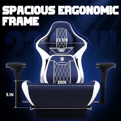 Image of Dowinx Gaming Chair with Footrest, Ergonomic Computer Chair with Comfortable Headrest and Lumbar Support, Game Office Chair for Adults Pu Leather High Back, 350LBS, Blue