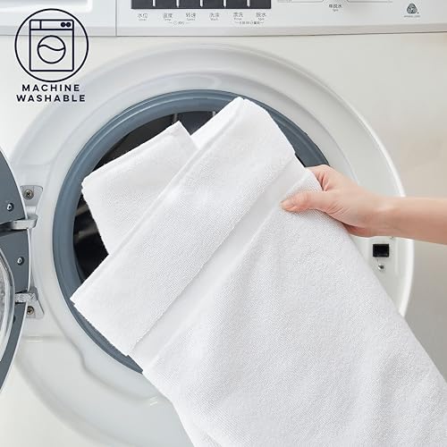 CASUAL LIVING White Cotton Bath Mats, Set of 2 Towel Mats for Bathroom Floor, Banded Absorbent Cotton Bath Rugs, Washable, Bathroom Accessories, 34-inch x 21-inch, White