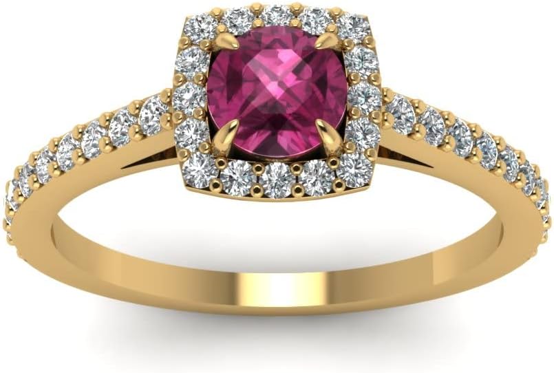 Choose Your Color 18K Yellow Gold Plated Halo Prong Set Band Ring Gemstone Daily Wear,Party Wear Wedding Engagement Jewelry Gift for Women and Ring Size 4 to 13