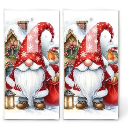 20 singoli fazzoletti natalizi Gnom Edik. 2 confezioni da 10 fazzoletti di carta singoli stampati come regalo.