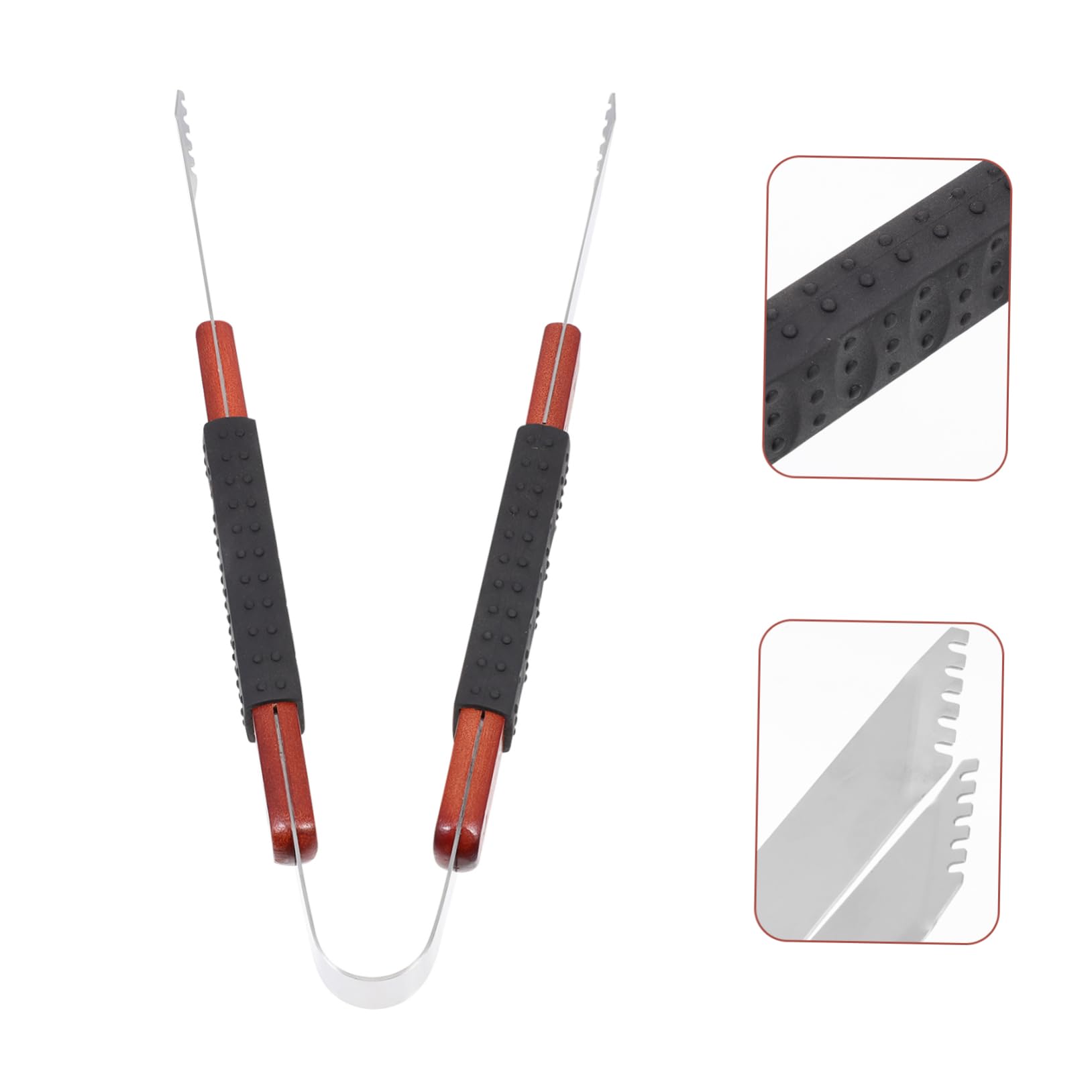 HANABASS Pinze da Griglia in Metallo Inossidabile con Manico in Legno, Utensili per Buffet e Cucina, Accessori per Barbecue Esterno