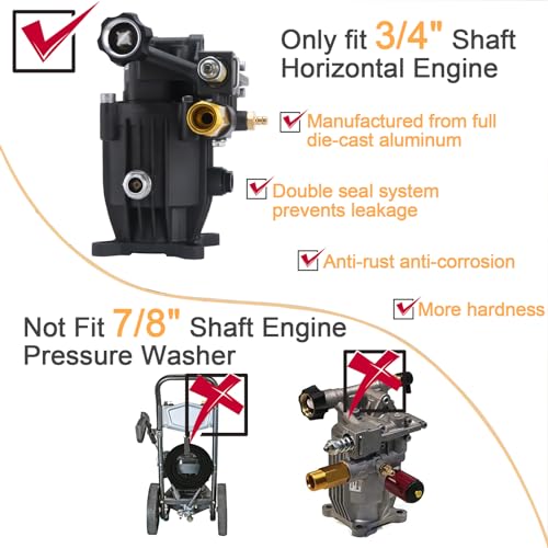 3300 PSI Pressure Washer Pump 3/4\" Shaft Horizontal Power Washer Pump Replacement 2.5 GPM Pressure Pump Replacement for Honda GC160 Power Washer