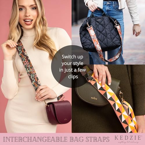 Image of KEDZIE Embroidered Interchangeable Bag Straps Adjustable Length 55 inch Handbag Purse 2-inch Wide Guitar Style Crossbody Strap