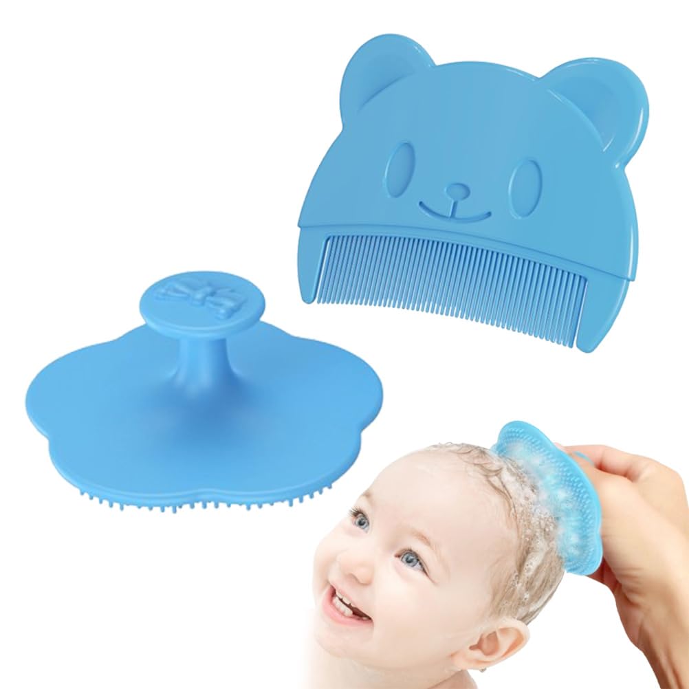 Set di 2 Pettini per Neonati in Blu - Pettini e Spazzole in Silicone per il Massaggio del Cuoio Capelluto - Ideali per i Piccoli Bambini