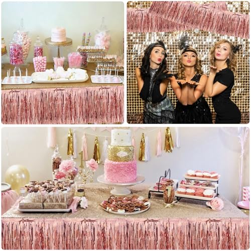 Image of BEISHIDA 3 Packs Metallic Foil Fringe Garland Laser Rose Gold Wall Hanging Tinsel Fringe Banners for Car Floats Birthday Baby Bridal Shower Wedding Graduation Holiday Party Decoration(30 Feet)