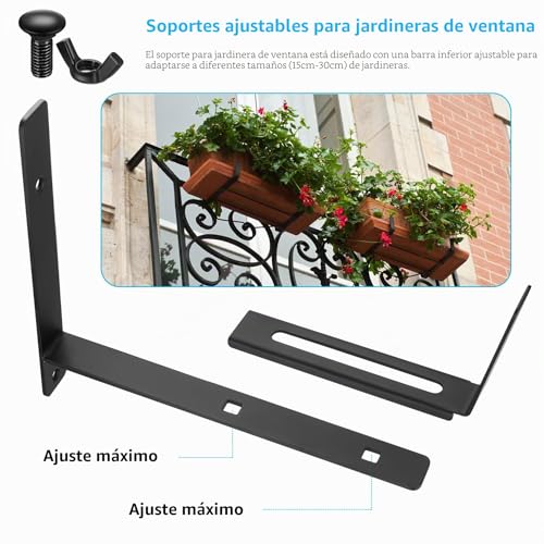Miniatura 3 de 4 Soportes De Caja De Ventana, Soportes Ajustables De 5.9 A 11.8 Pulgadas Para Alféizar De Ventana, Macetas De Balcón, Macetas Para Barandillas, Soporte Colgante Al Aire Libre Para Valla, Balcón