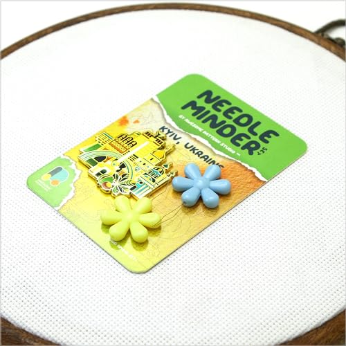 Image of Awesome Pattern Studio Kyiv Magnetic Needle Minder + 2 Needle Threaders. Enamel Pin for Cross Stitch, Embroidery and Craft
