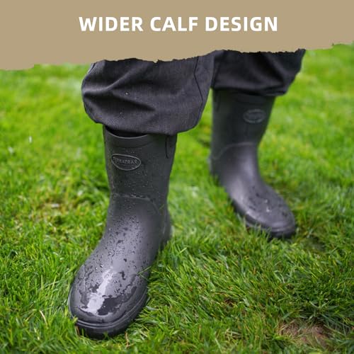Image of Men's Mid-Calf Waterproof Rain Boots, Wide Calf & Slip-Resistant Rubber Work Boots for Unisex, Garden, Farm, Fishing Shoes All-Weather