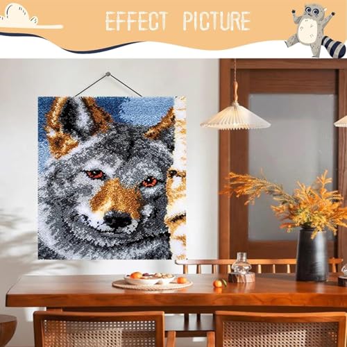 Image of EMISTEM Latch Hook Kits for Adults - DIY Latch Hook Rug Kits, Crochet Kit for Beginners, Rug Making Kits with Printed Canvas, Gift Packaging. (Grey Wolf,15x21)