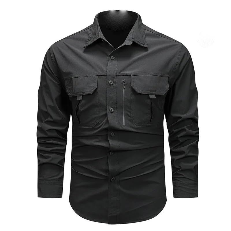 Camisas de senderismo para hombre WOLONG multibolsillos ropa casual de montaña 7