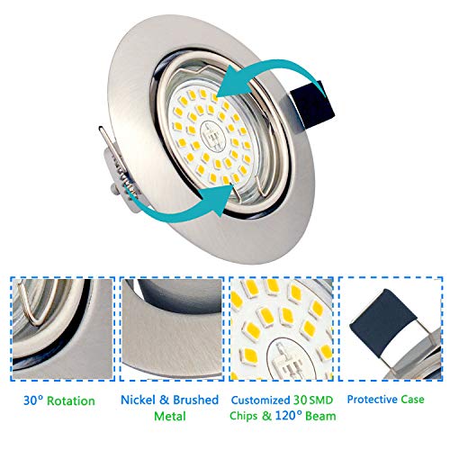 Spot LED Encastrables Plafond, 6 Pack 7W Ampoule GU10 Spots de Plafond Blanc Chaud 3000K 600LM Lampe Plafonnier 30°Orientable 120°d éclairage 220V pour Salon Cuisine Escaliers Magasin - Image 3