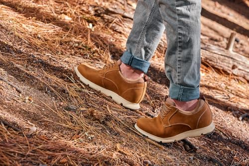 Image of CALTO Men's Invisible Height Increasing Elevator Shoes - Tan Brown Lace-up Premium Leather Casual Derby - 3.3 Inches Taller - J1200 - Size 10.5 D(M) US