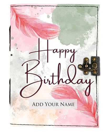Image of DI-KRAFT Customize Diary with Name with Happy Birthday Print | Customized Leather Writing Diary Unruled White Paper Journal Personal Notepad Sheets Daily Planner for Gifting (Pattern 4)