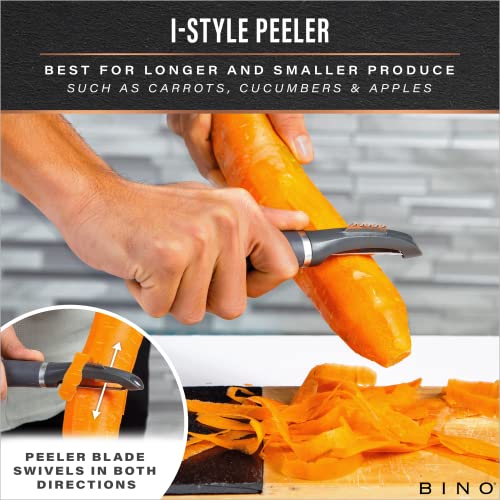 Bino Stainless Steel 3-Piece Peeler Set - Dark Grey | 1-Piece Y-Shaped + 2-Piece Swivel | Multifunctional Kitchen Grip Peelers | Fruits & Vegetables Peelers | Hand Peelers | Kitchen & Cooking Prep #TOP3