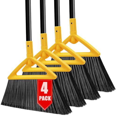 Image of Heavy Duty Broom Outdoor and Indoor, 4 Pack Upgraded Commercial Angle Brooms, Perfect Yellow Broom of House, Kitchen, Garage, Courtyard