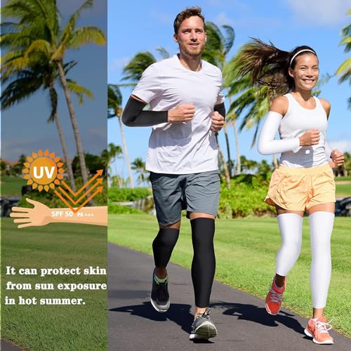 SEPWGUMD 2 Paar Knie Ärmel, Knie Pads, Kompressionsstrümpfe für Frauen, Männer, Full Length, Bein Warmer, Kalb Bein Warmer für Sport, Fußball, Laufen, Schwellung, Erholung (weiß schwarz)