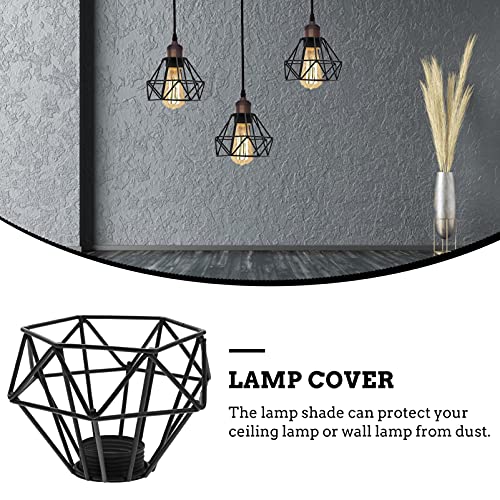 Image of Beaupretty Metal Cage Lamp Shade: Industrial Lamp Shade Decorative Lamp Guard Clip- on Chandelier Light Covers Ceiling Pendant Light Fixture for Table Wall Floor Ceiling Black