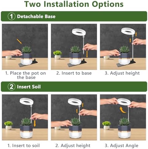 Kullsinss Grow Lights for Indoor Plants, 48 LEDs Full Spectrum Plant Grow Light with Detachable Base, Height Adjustable, 3 Spectrum Modes, Automatic Timer, Plant Light for Small Indoor Plants, 2 Pack
