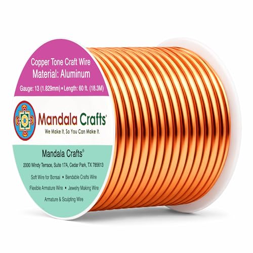 Image of Mandala Crafts 13 Gauge Copper Tone Anodized Aluminum Craft Wire, 60 FT | Colored, Flexible, Bendable, for Bonsai, Armature, Sculpting, Wire Wrapping, Jewelry Making, Weather & Tarnish Resistant
