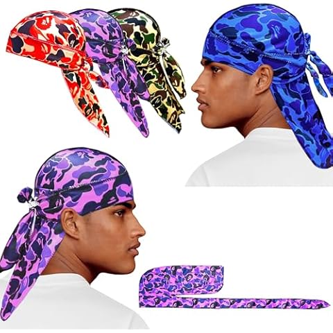 Durag for Men Silky Durag and 4Pcs Durag Set Silk Durag for Men Designer Durag Cover