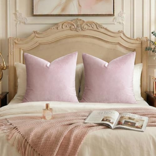 Image of GIGIZAZA Decor Throw Couch Pillow Covers,Set o 2 Sweet Lilac Sofa Cushion Pillow Covers,Velvet Pillow Cases 26x26inch