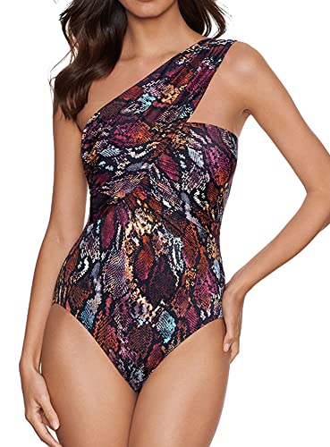 Magicsuit Women's Swimwear Queen Cobra Goddess One Shoulder Underwire Bra One Piece Swimsuit, Black/Brown, 14 #TOP1