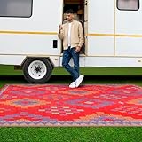 Lush Ambience Outdoor Rug - Waterproof, Washable, Reversible, Stain Resistant, Foldable Carpet - Recycled Plastic Straw Large Area Rugs for Patio, RV, Picnic, Camping, Farmhouse - Sefa Red 9X12 ft