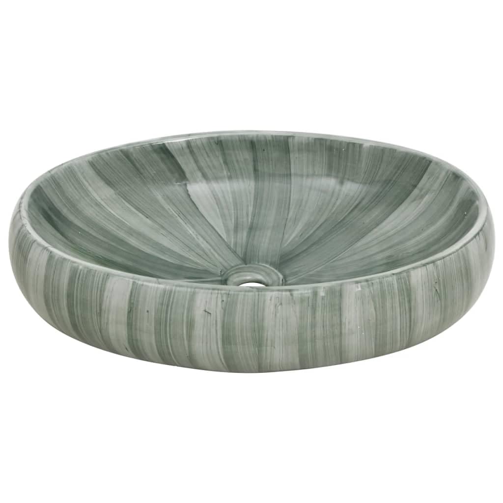 Lavabo da appoggio verde, ovale, 59 x 40 x 15 cm, in ceramica, realizzato a mano, con foro di scarico per ristrutturazione, salvaspazio, facile da pulire, adatto per bagno degli ospiti e
