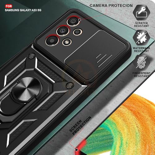 Image of Armor Bumper Back Cover Case for Samsung A33 5G Rotating Camera Cover, Ring Holder & Kickstand | Heavy Duty & 360 Degree Protection Samsung A33 5G Back Cover (Black)