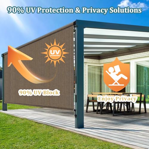 Image of Shade&Beyond Patio Shades Roll up Outdoor Roller Shade Blinds 9' W x 8' H, Cordless with 90% UV Protection, Exterior Sunshade Cloth Roll for Pergola Porch Gazebo Balcony, HDPE Fabric, Mocha