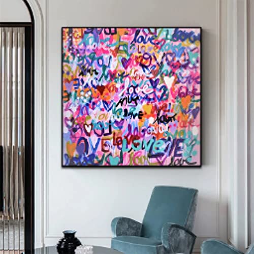 Toile Peinture Amour Abstrait Coeur 80x80cm Grand Format Moderne Sans Cadre - 5