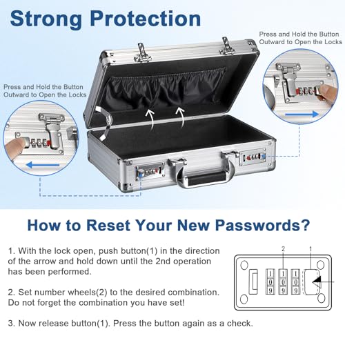 Hoowen File Organizer Storage Box with Combination Lock and Handle, 14.2x9.4x4.5 Inch, Portable Locking Hard Briefcase for Paperwork Documents & Valuables, Security Box for Office Business travel