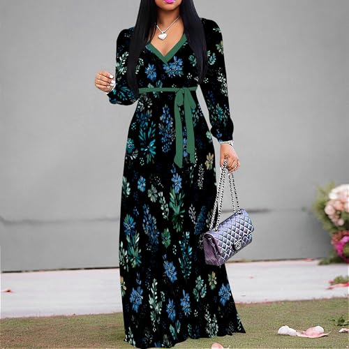 Image of PinkPatty Women's Long Sleeve Maxi Dress Plus Size Trendy Wedding Guest Wrap Dress with Pockets&Belt