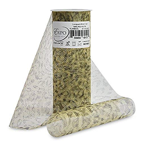 Expo Leopard Print Tulle Spool of 10-Yard, Light Gold