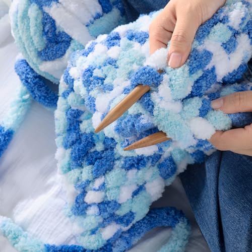 Image of MABOZOO Tie Dye Chunky Yarn for Crocheting & Knitting, 8 Pack - Soft Plush Blue Fluffy Jumbo Chenille Yarn,Giant Thick Fuzzy Bulky(26 yds, 8 oz Each Skein)