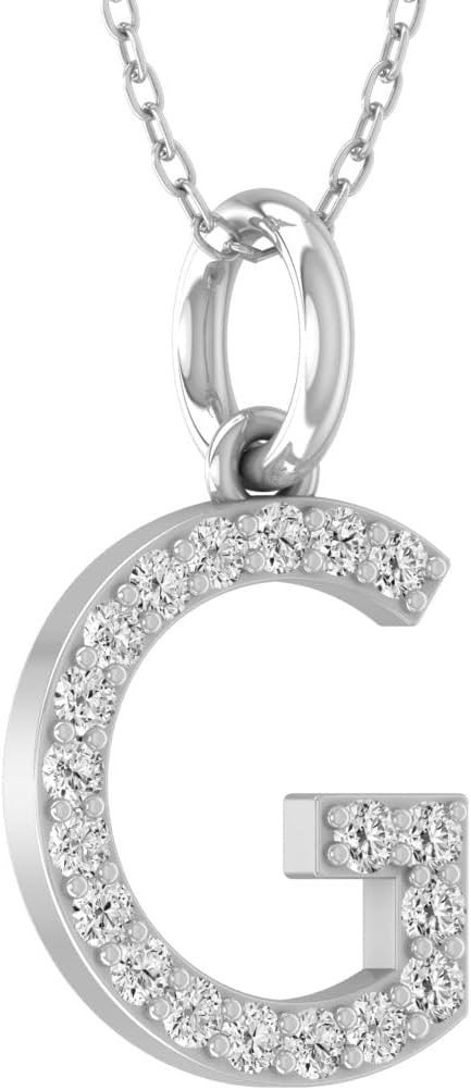 1/10 Carat Round lab Grown Diamond A-Z initial Pendant Necklace | 10K, 14K Yellow or White Gold and Sterling Silver Cable Chain Necklace 18 inch | D-F Color and VS1 Clarity
