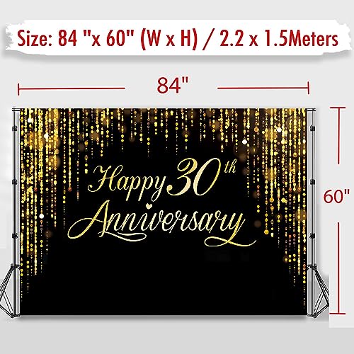 Image of Happy 30th Anniversary Banner - Black Gold Photography Poster for Wedding, Birthday Party Decoration